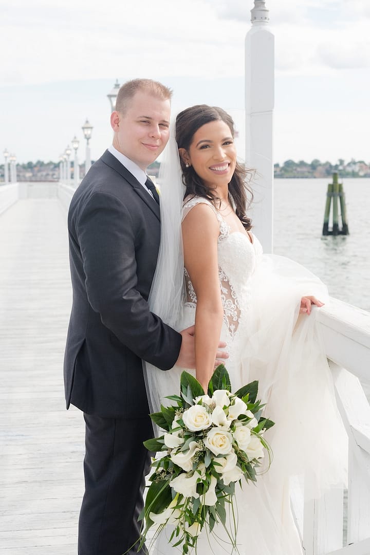 About cascading bridal bouquet, white, ivory, roses, calla lilies, seeded eucalyptus, greenery, marina del ray, long island wedding, bear grass